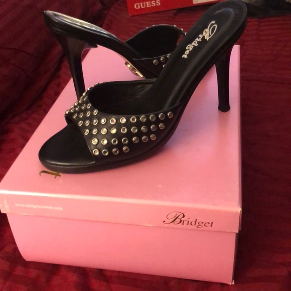 BRIDGET allure leather high heel sandals slides with Swarovski crystals Brazil - Picture 2 of 6
